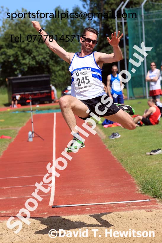 Mens long jump, 2024 NE Masters Track and Field Champs., Monkton Stadium, Jarrow.  Photo: David T. Hewitson/Sports for All Pics